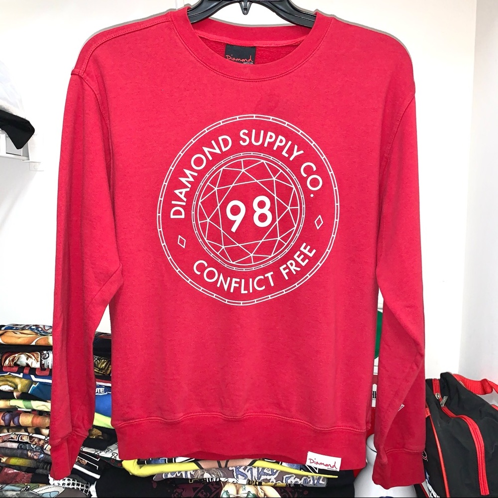 Diamond Supply Co Red White 98 Conflict Free Crewneck Sweatshirt Medium